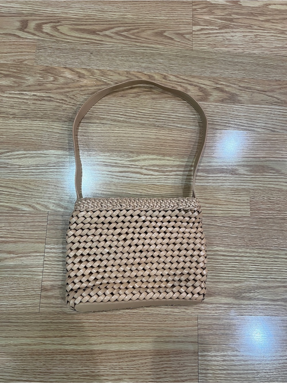 Vintage Valerie Steven’s Woven Tan Leather Shoulder Bag - Classic Everyday Tote